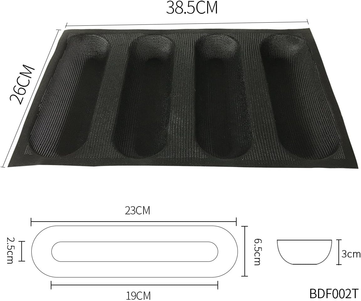 Bluedrop Silicone Bread Forms for Hot Dog Baking Molds Sandwich Making Sheet 4 Caves 9 Inches Loaf Eclair Mats image number 5