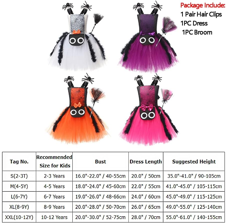 IBAKOM Witch Costume Girls Halloween Costume Children 2-Piece Cosplay Outfit Dress X 1 + Witch Broom X 1 Tulle Dress Wizard Costume Fancy Dress Costume for Carnival Cosplay Party Festival White 10-12 image number 3