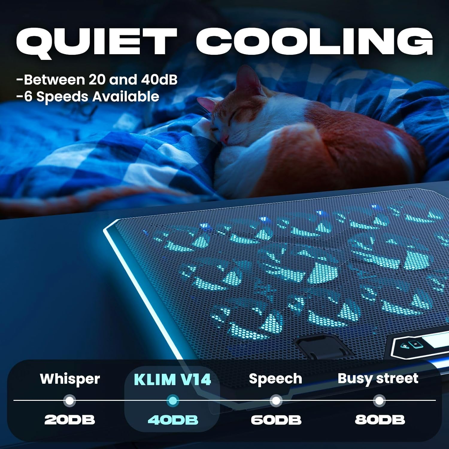 KLIM V14 Gaming Laptop Cooling Pad with 14 Fans + New Version + Gaming Laptop Cooler + Stable RGB Laptop Stand with Fan + Compatible up to 17" + 2 USB Ports + Phone Holder + 5 Year Warranty image number 1