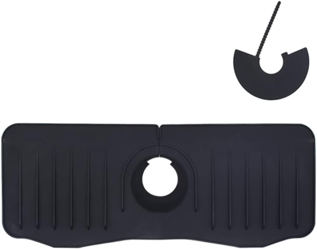 Silicone Faucet Splash Guard, Kitchen Faucet Sink Splash Guard, Sink Protectors for Kitchen Sink, Silicone Non-Slip Drainer Pad Drying Mat for Kitchen (Black) image number 6