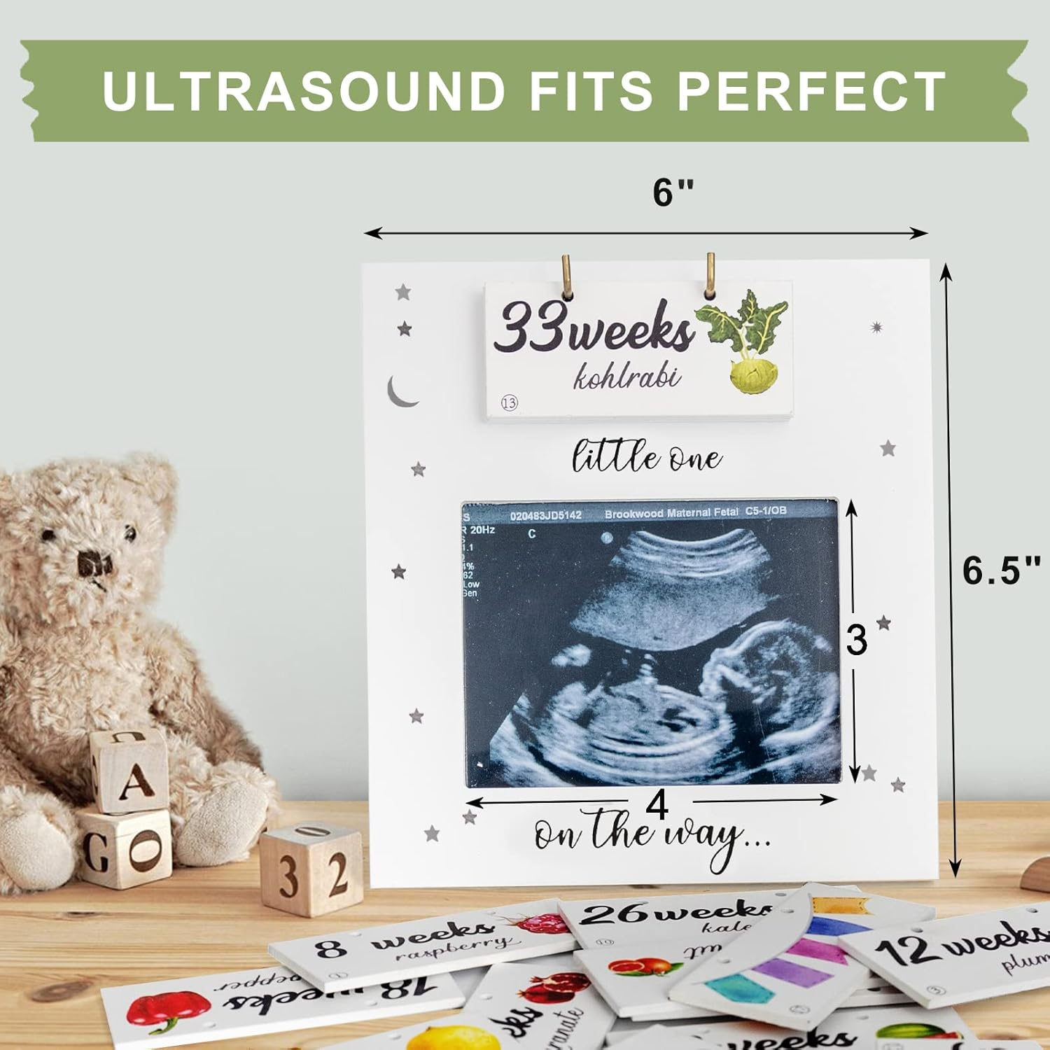 Sonogram Picture Frame - Weekly Fruit and Vegs Milestone, Pregnancy Tracker for Bump Growth, First Ultrasound Frame, Gifts for Expecting Parents, Announcement image number 6