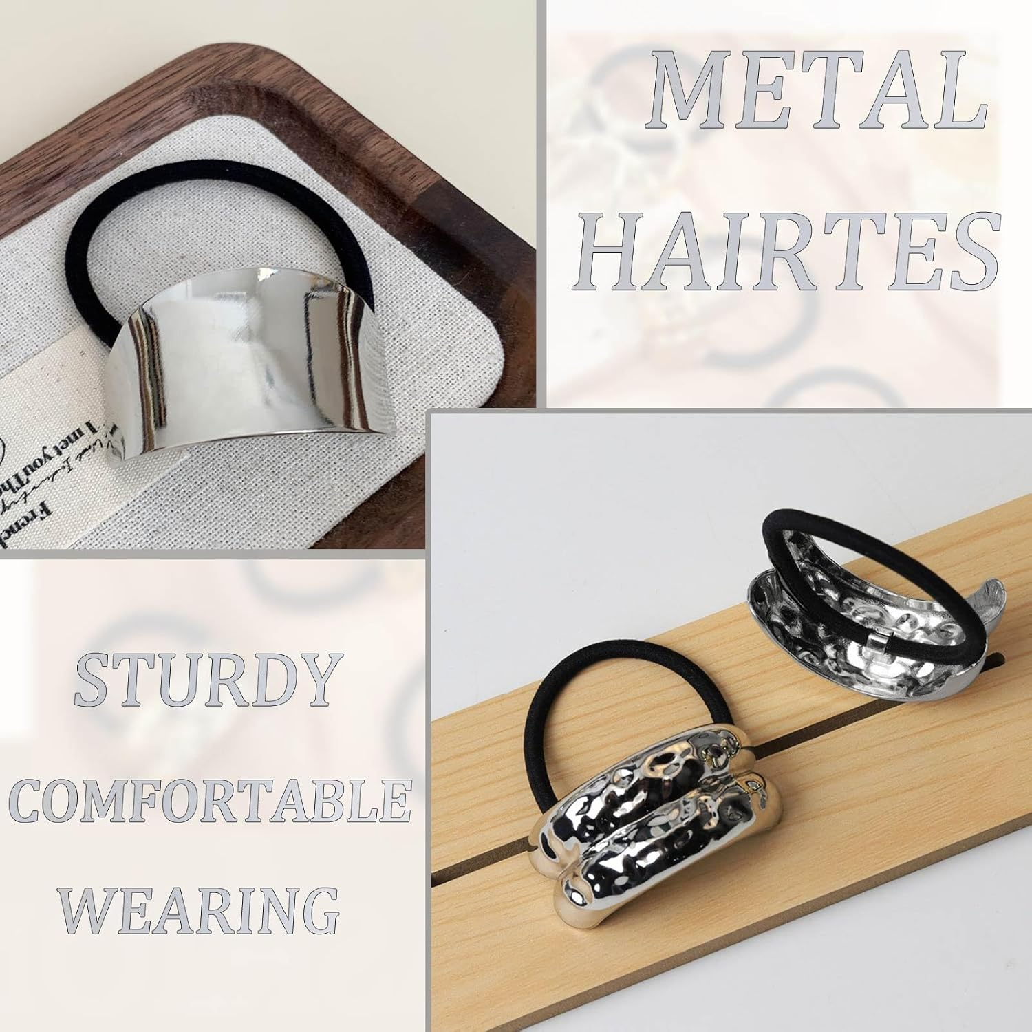 YUBBYSTU 3 Pcs Hair Cuffs for Ponytails, Metal Hair Ties for Thick Hair Ponytail Hair Cuff Silver Hair Ties Hair Wrap Hair Elastic Ties for Women Holder Hair Accessories image number 2