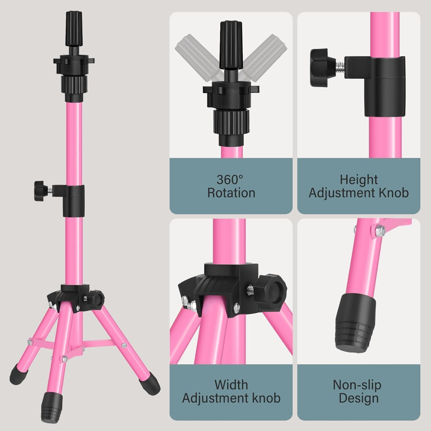 25 Inch Mannequin Head Stand Tripod for Mannequin Head Wig Stand Tripod Wig Head Stand for Training Heads and Canvas Block Head (Mannequin Head Not Included,Pink) image number 1