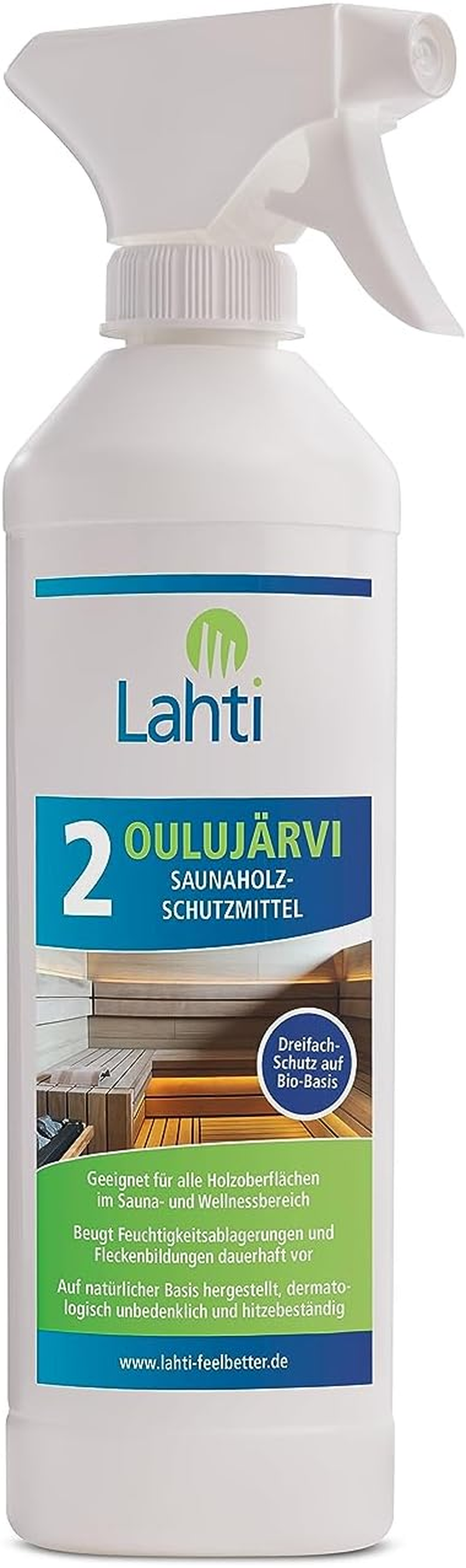 Lahti 2 OULUJ&Auml;RVI - Unique Sauna Wood Protection - Suitable for All Woods - Prevents Water and Sweat Stains - Protects against Dirt (0.5 Litres with Spray Head) image number 5