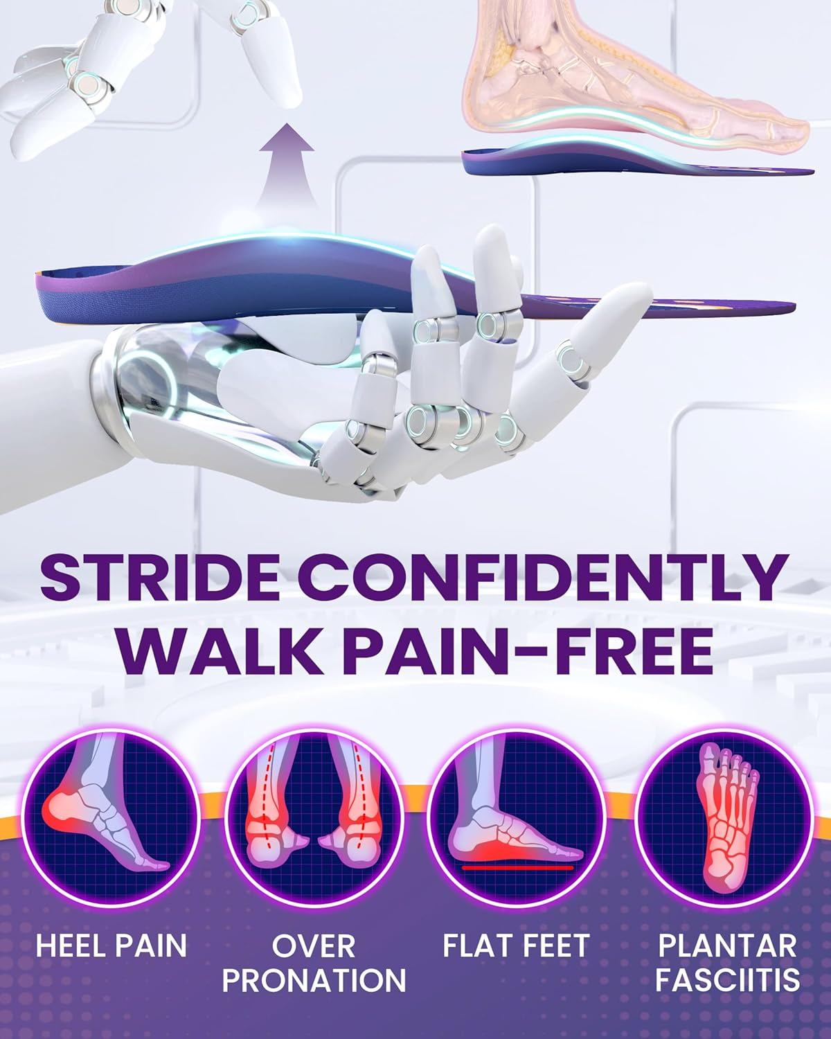 Work Boots Insole, QBK over Pronation Inserts for Women&Men Helps Prevent Overpronation, Supination, Heel Spur, Metatarsalgia, Suitable for Work, Standing. XL