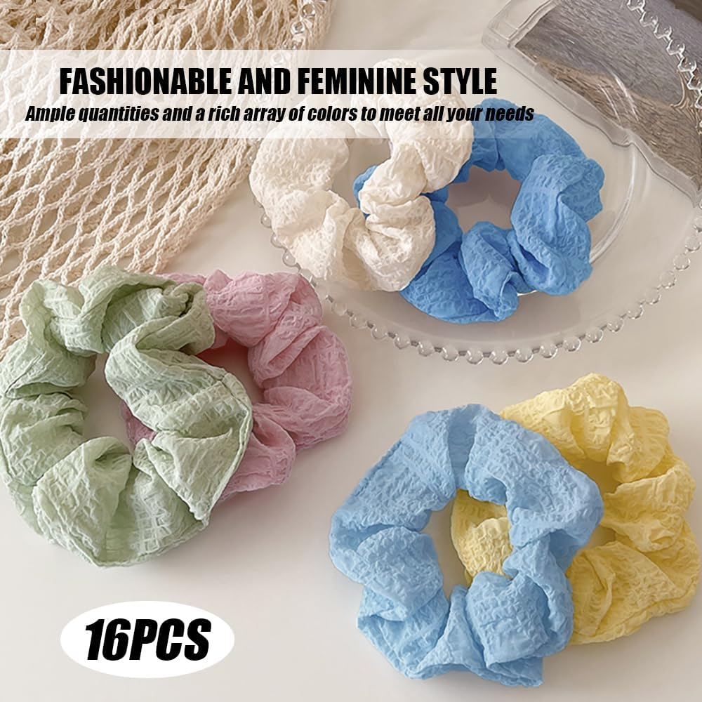 TRKETK 16 Pcs Colorful Hair Scrunchies for Women, Elastic Ponytail Holders Pastel Prevention Scrunchies for Women Solid Color Hair Bands Accessories for Sports, Daily Use, Ladies, Girls and Kids image number 3