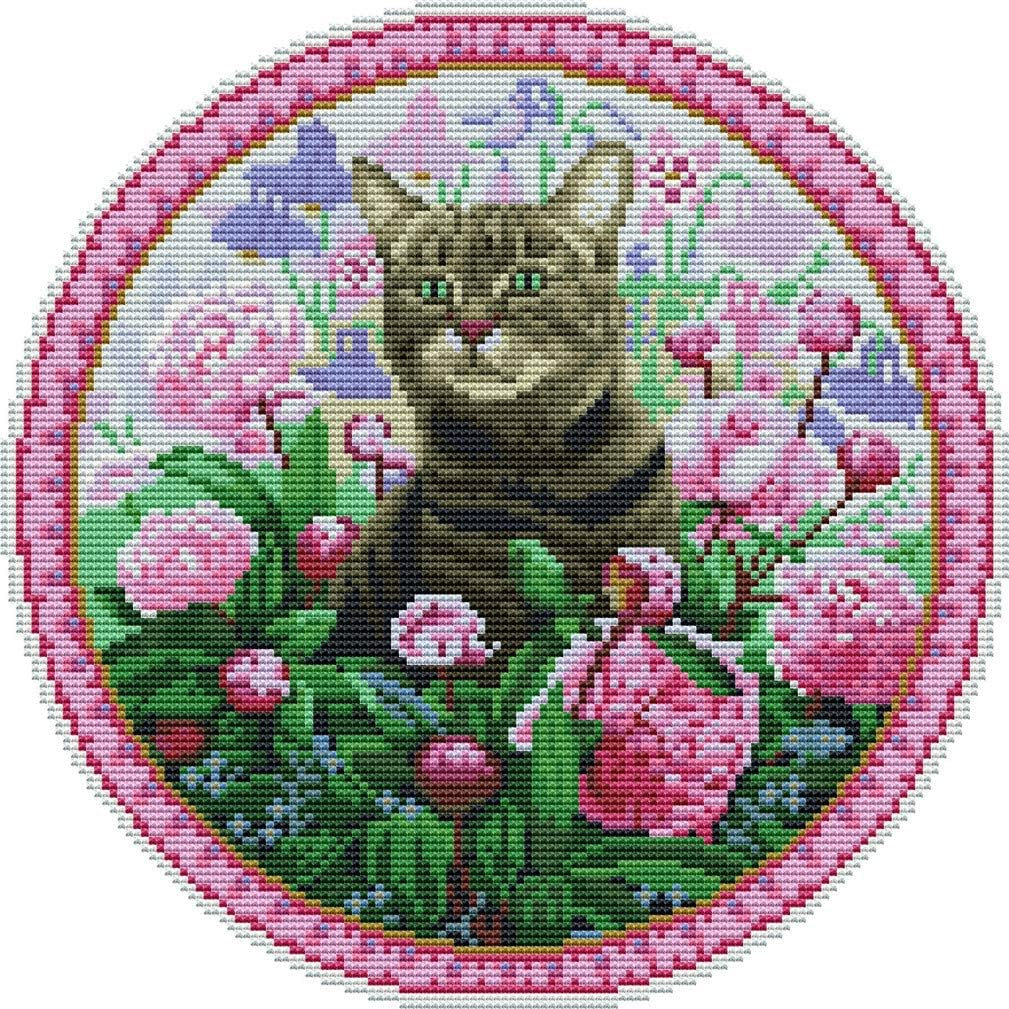 Abillyn Cross Stitch Set Cat on Hanging Basket with Embossed Pattern (Kitten)