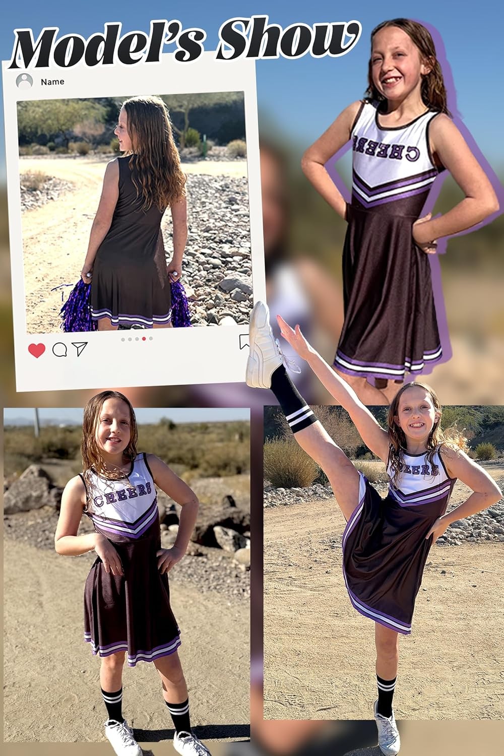 Girls Cheerleader Costumes Musical Uniform Cheerleading Outfits Fancy Dress Pom Poms image number 3