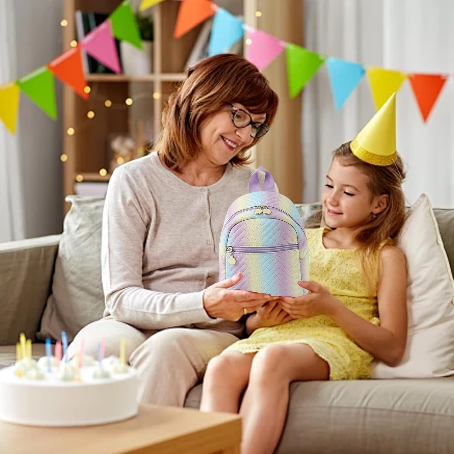 FOSDICK Girls Small Backpack, Rainbow Girls Mini Toddler Backpack, 19 X 18 X 10Cm Mini Cute School Rucksack, Adjustable Small School Bag Bookbag for Travel Kindergarten Elementary Preschool, Rainbow image number 5