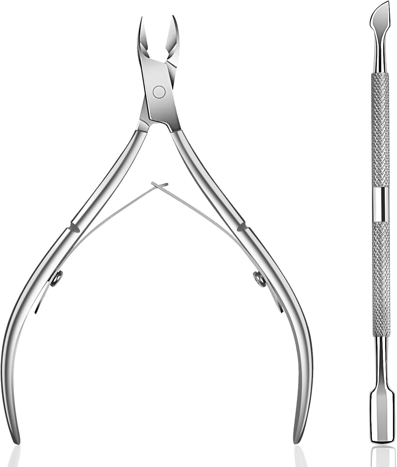 Professional Grade Cuticle Trimmer | Stainless Steel Cuticle Nipper & Pusher Remover Set | Durable Manicure Pedicure Tools Cutter Clipper by Quttly (Silver)