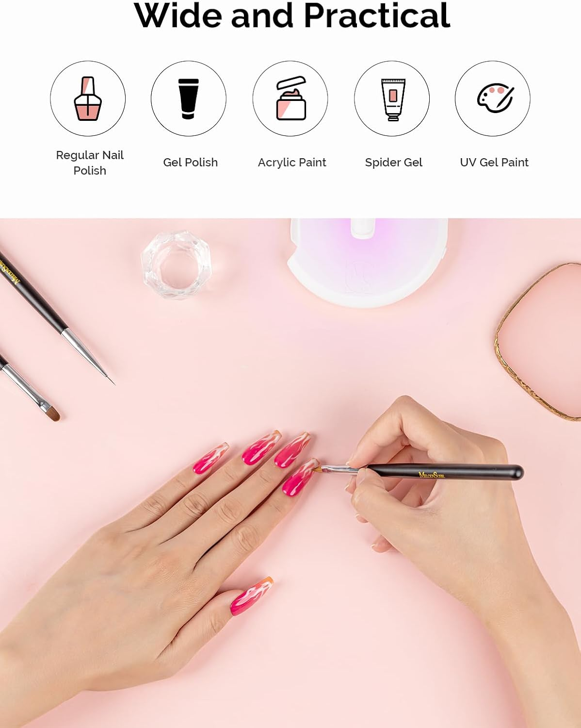 Melodysusie Nail Art Brushes Set,6Pcs Professional Pen,Nail Art Tools Kit with Painting Dotting Line Pen for Gel Polish Nail Design Nail Carving French Nails for Home DIY Salon Use