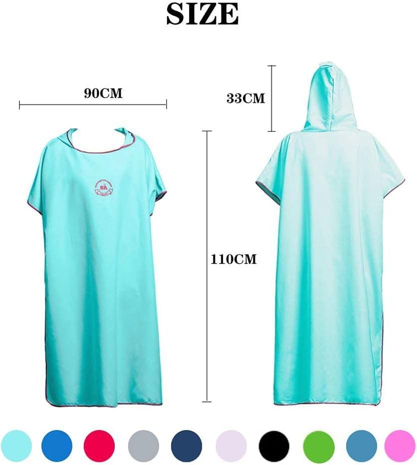 Hiturbo Microfiber Surf Poncho, Wetsuit Changing Bath Robe, Quick Dry Pool Swim Beach Towel with Hood (Sky Blue) image number 1