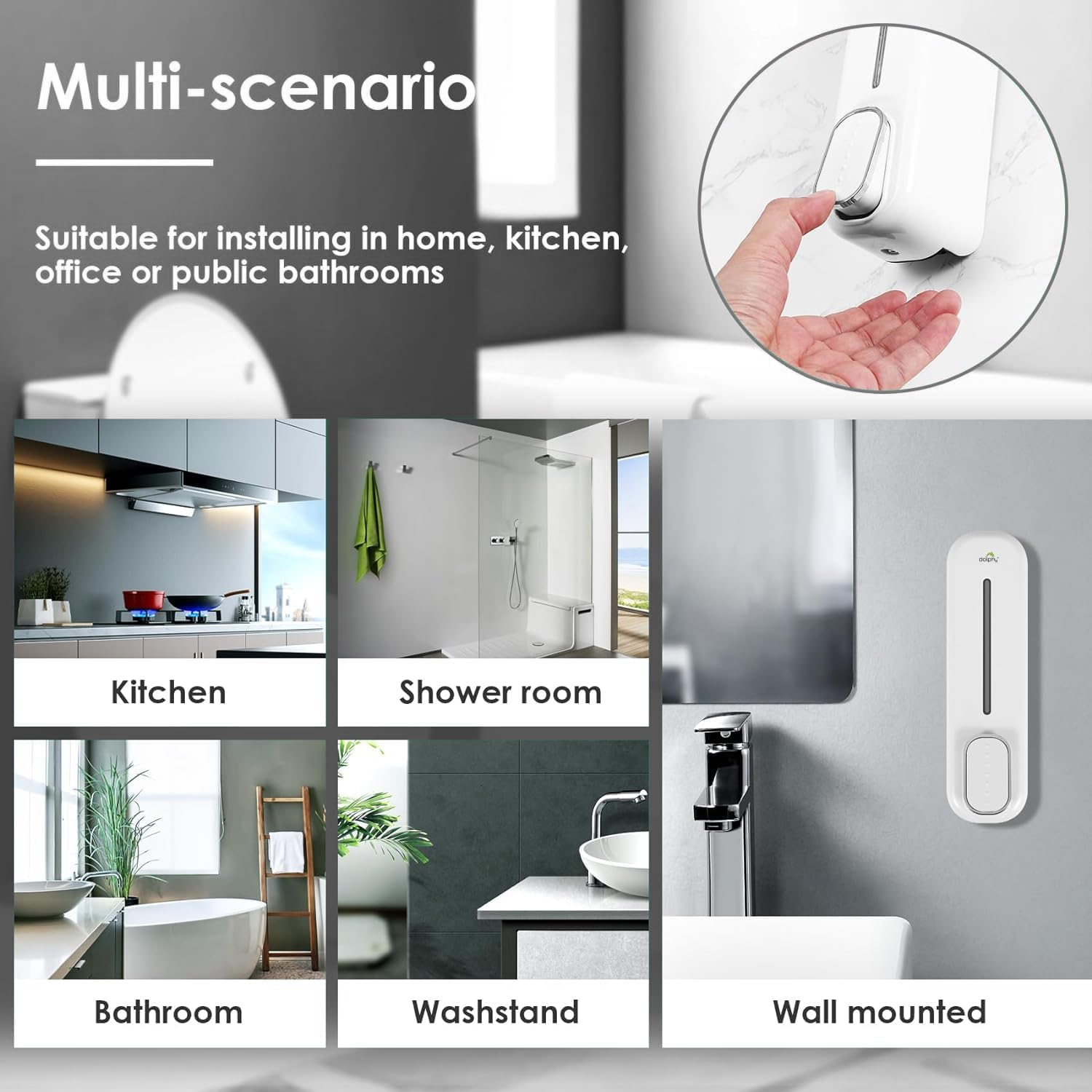 Dolphy 300ML Wall Mount Soap Dispenser | Manual Operation | ABS Plastic | White | for Liquid Soap, Shampoo, Conditioner | Easy Refill | for Bathrooms & Kitchens image number 5