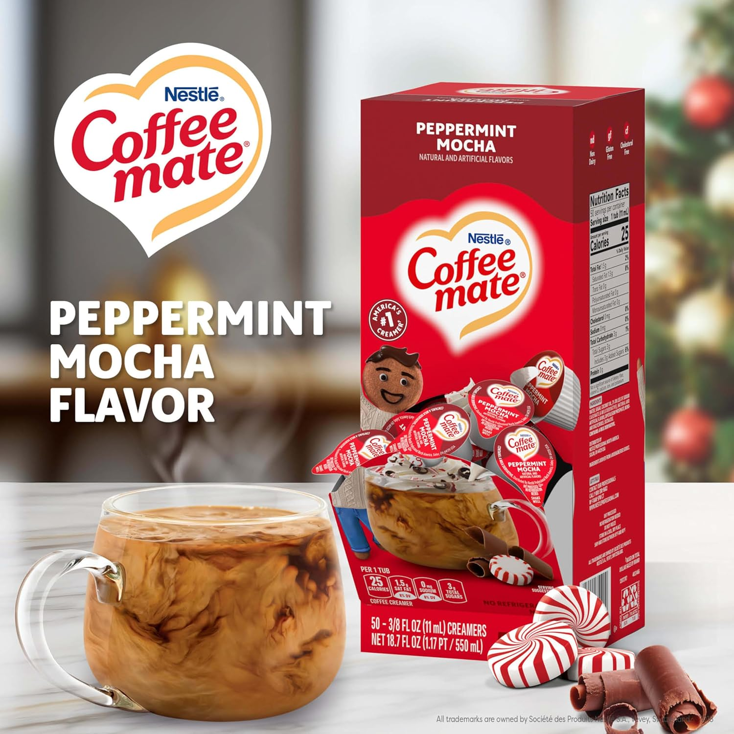 Nestle Coffee Mate Coffee Creamer, Peppermint Mocha, Liquid Creamer Singles, Non Dairy, No Refrigeration, Box of 50 Singles (Pack of 4) image number 6
