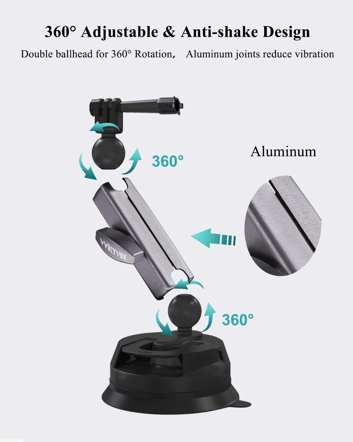 VVNTVEE Car Camera Mount for Go Pro,Metal Suction Cup Mount for Phone/Action Camera Hero 13 12 Pocket 3 Action 5 Pro Action 4 3 X4 X3 with 360&deg; Adjusted Ball-Head Magic Arm image number 1