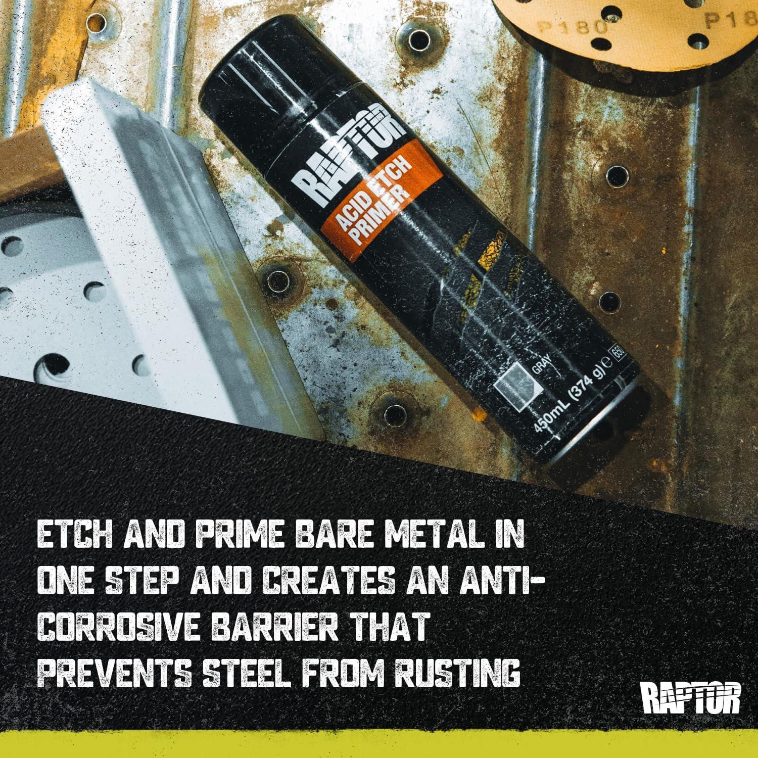 RAPTOR Acid Etch Primer Aerosol, Etch and Prime Bare Metal in One Step, High Atomization Nozzle, Can Be Directly Topcoated, Compatible with Wide Range of Top Coats, 330G, Grey image number 3
