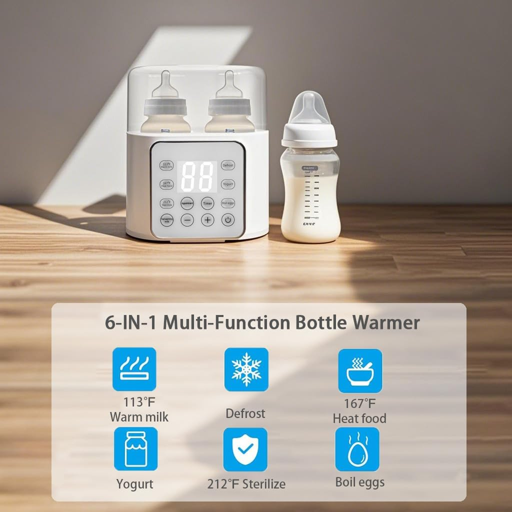 Baby Bottle Warmer 9-In-1 Multifuntion Breast Milk Warmer, Fast Baby Food Heater and Defrost Warmer with Timer for Twins, LCD Display Accurate Temperature Adjustment, 24H Constant Mode