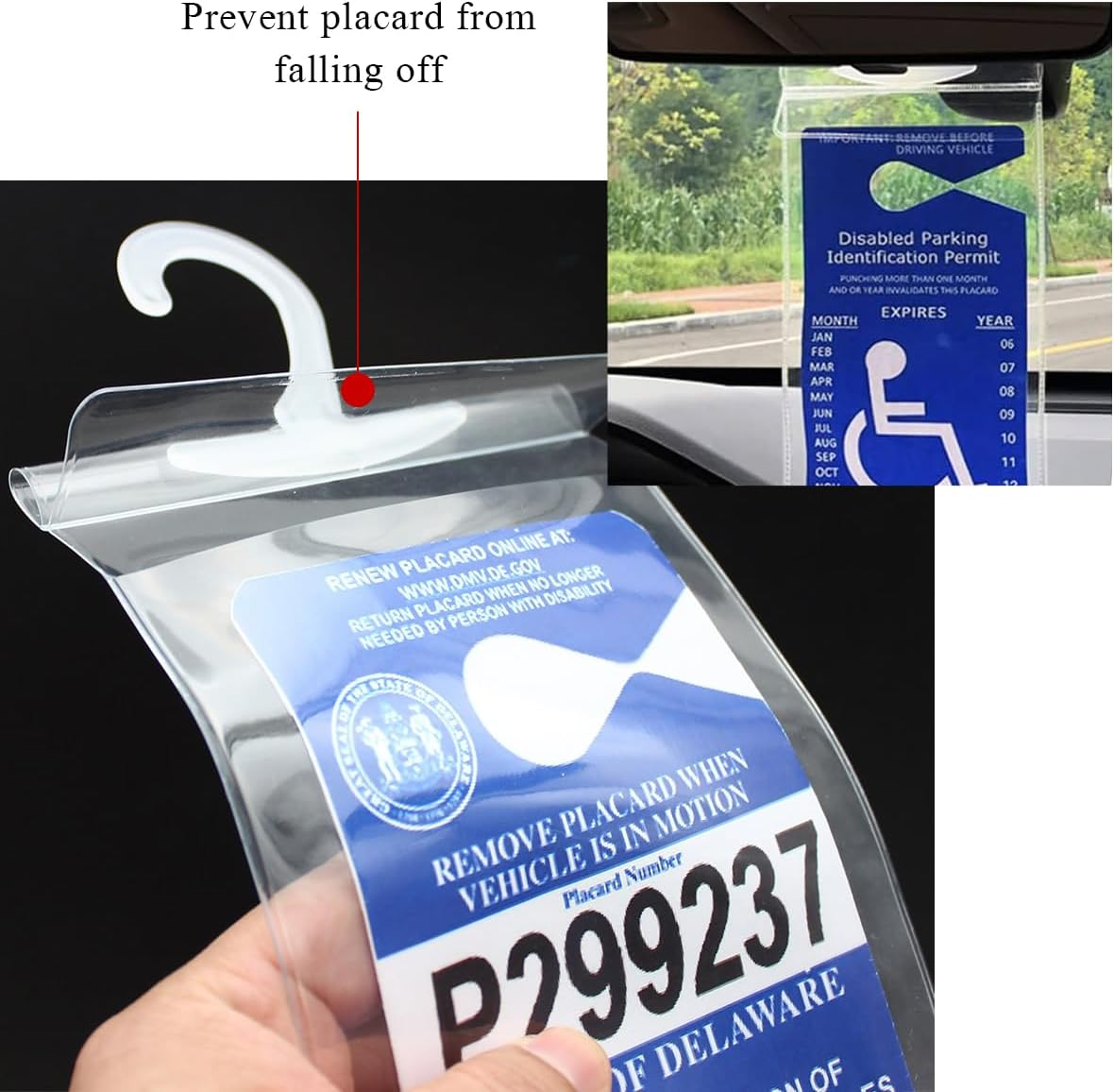 Gasedin 2 PCS Handicap Placard Holder, 11.6"&times;5" Ultra Transparent Parking Permit Placard Protector, Disabled Parking Sign Protective Cover with Large Hook, Universal Car Accessories image number 6