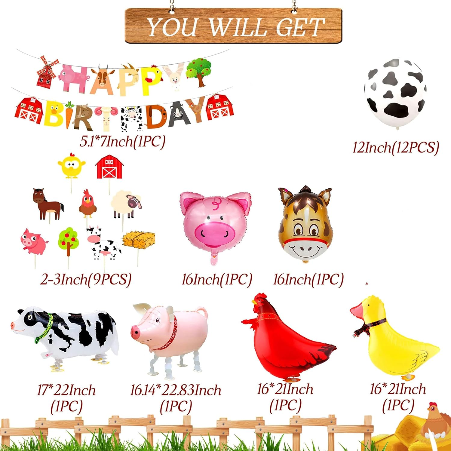 Jevenis 29 PCS Farm Animals Birthday Decoration Farm Animals Birthday Banner Farm Animals Party Supplies Cow Balloons for Animal Birthday Kids image number 5