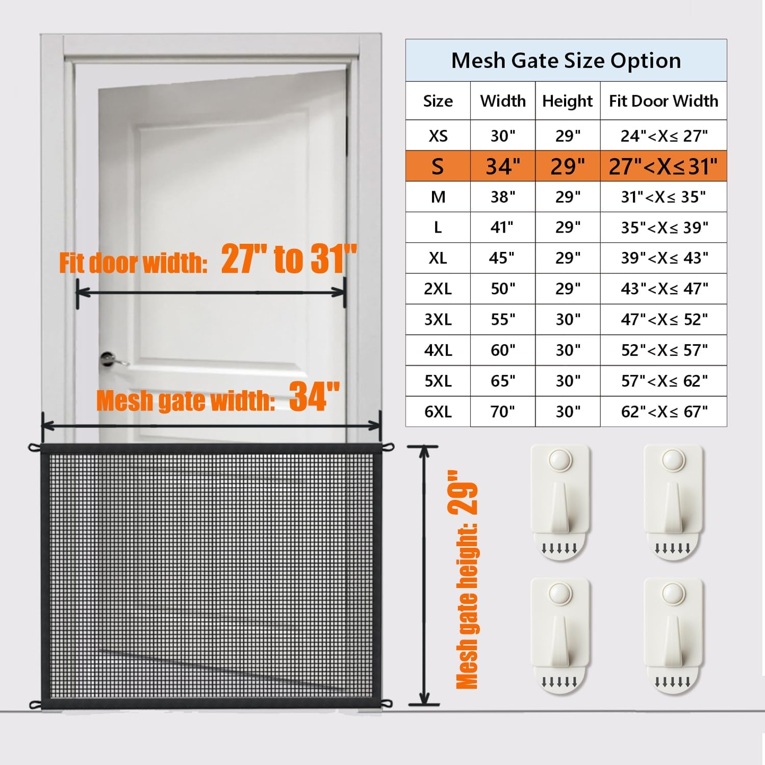 Cupount Dog Gate for Stairs Pet Gates for the House: Dogs Screen Mesh Gate for Doorways Stairways Indoor Safety 29 Inch Tall, 34 Inch Wide, Black, 29''X34/'' image number 5