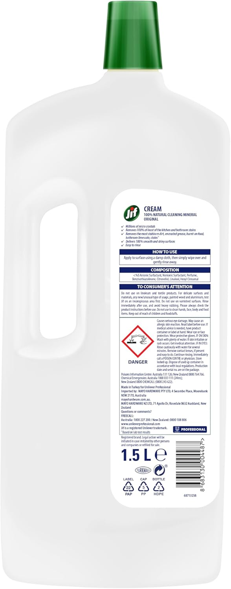 Jif Professional Original Cream Cleanser 1.5L &ndash; Multi-Purpose Surface Cleaner with Natural Micro Crystals &ndash; Plant-Based, Streak-Free, Kitchen & Bathroom Use image number 4