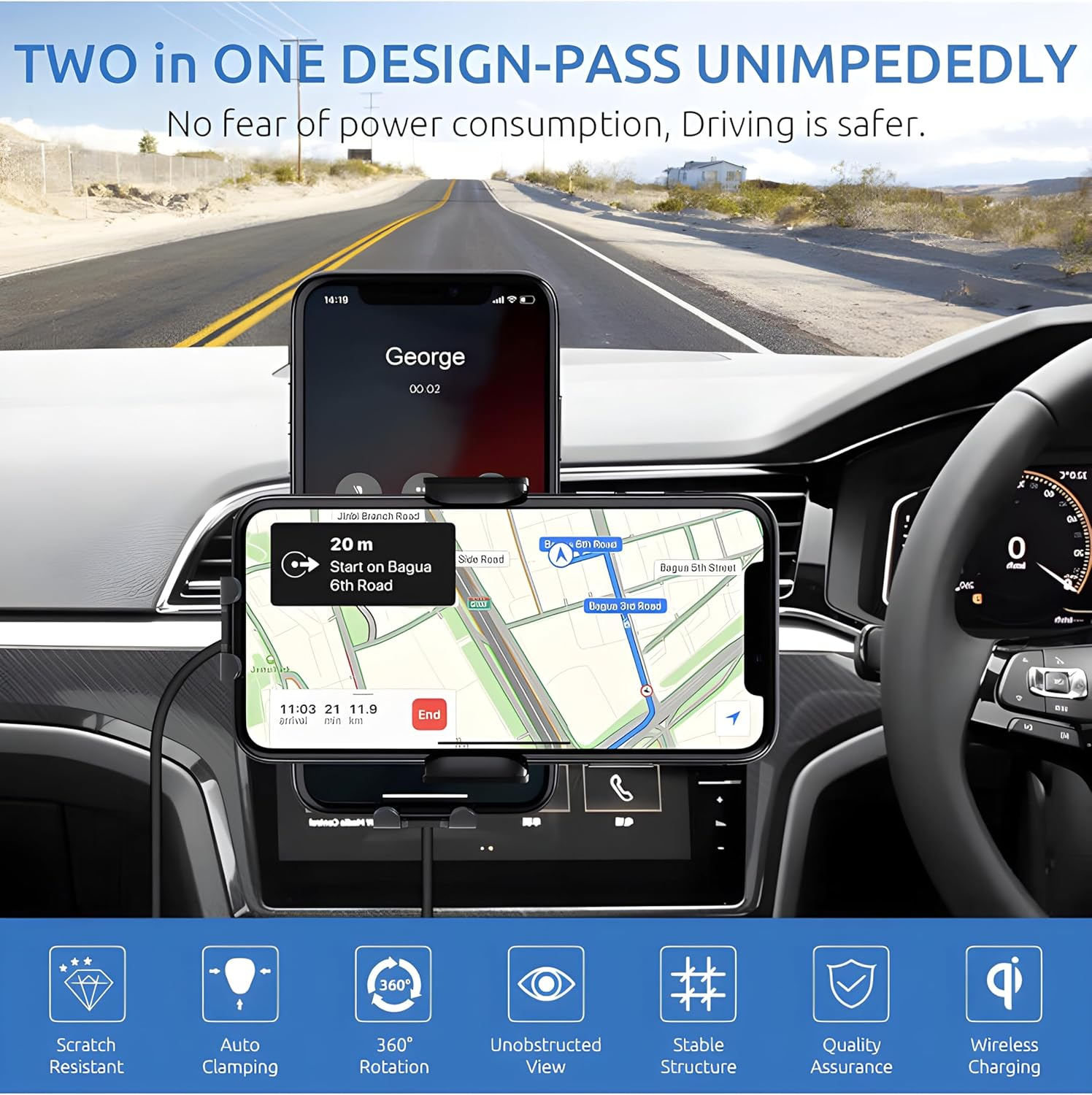 Automatic Clamping Car Holder Compatible for Fast Phone Wireless Charging (Air Vent, Dash Board & Windscreen) Strong Mounting 15 Watt with 360 Degree Rotation image number 6