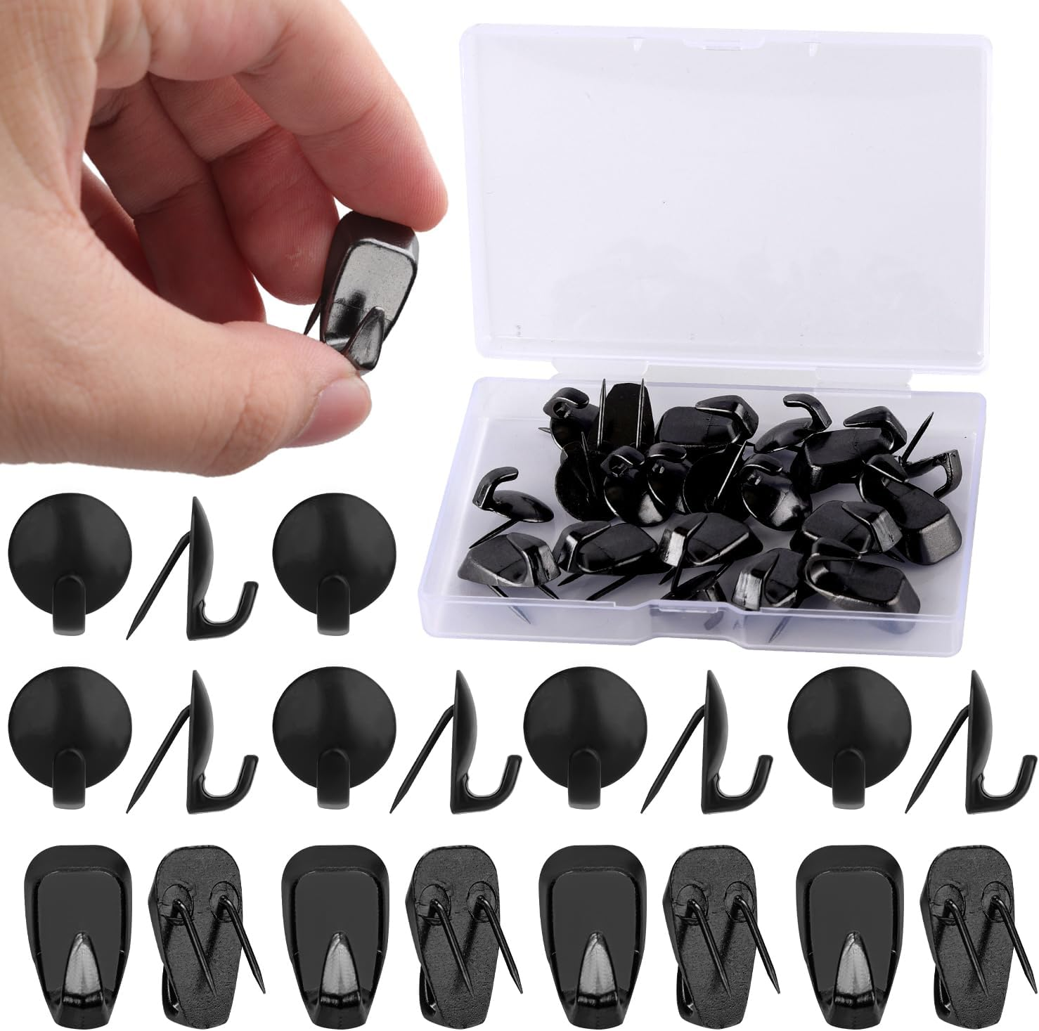 NQEUEPN 20Pcs Cubicle Hooks, Metal Cubicle Clips for Fabric Small Walls Push Pin Hooks Picture Hanger Nails Push Pin Hangers for Office Home Kitchen Cork Board Cubicle Supplies (Black) image number 6