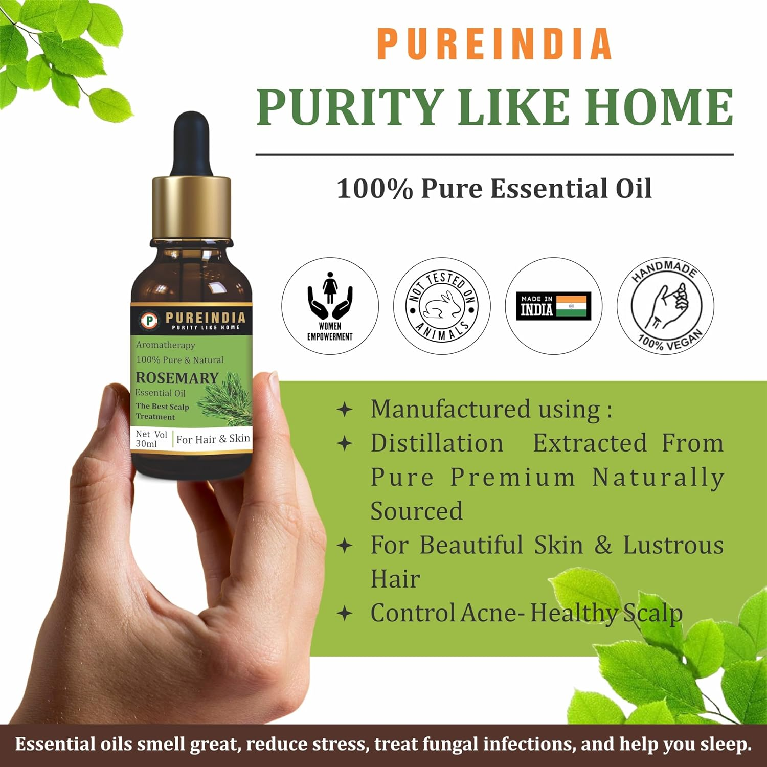 Pureindia Rosemary Essential + Coffee Essential Oil for Hair Growth, Hair Fall Control and Nourishment, Skin Care, 100% Pure, Natural, Undiluted |Pack of -2, 30Ml Each image number 1