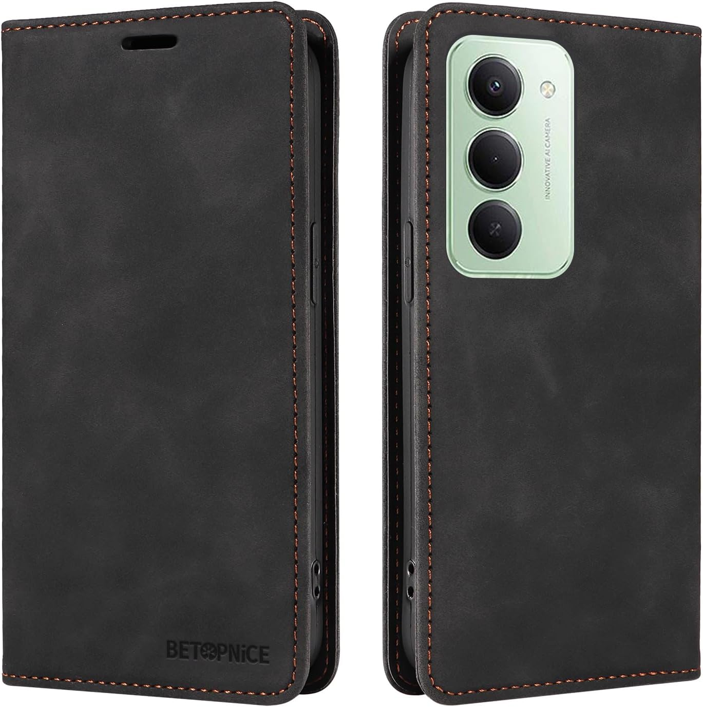 DEDUX Mobile Phone Case for Xiaomi Redmi 15 5G Case Premium Leather Folding Case RFID Protective Magnetic Flip Wallet Case Black