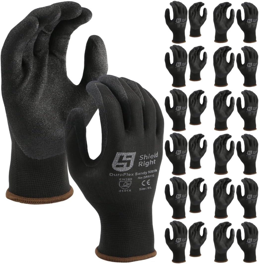 Duraflex Sandy Nitrile Work Gloves,13 Gauge Black Nylon,12 Pairs, Heavy Duty Grip, Comfort Fit, Protective & Durable, Breathable & Cool, Machine Washable image number 5