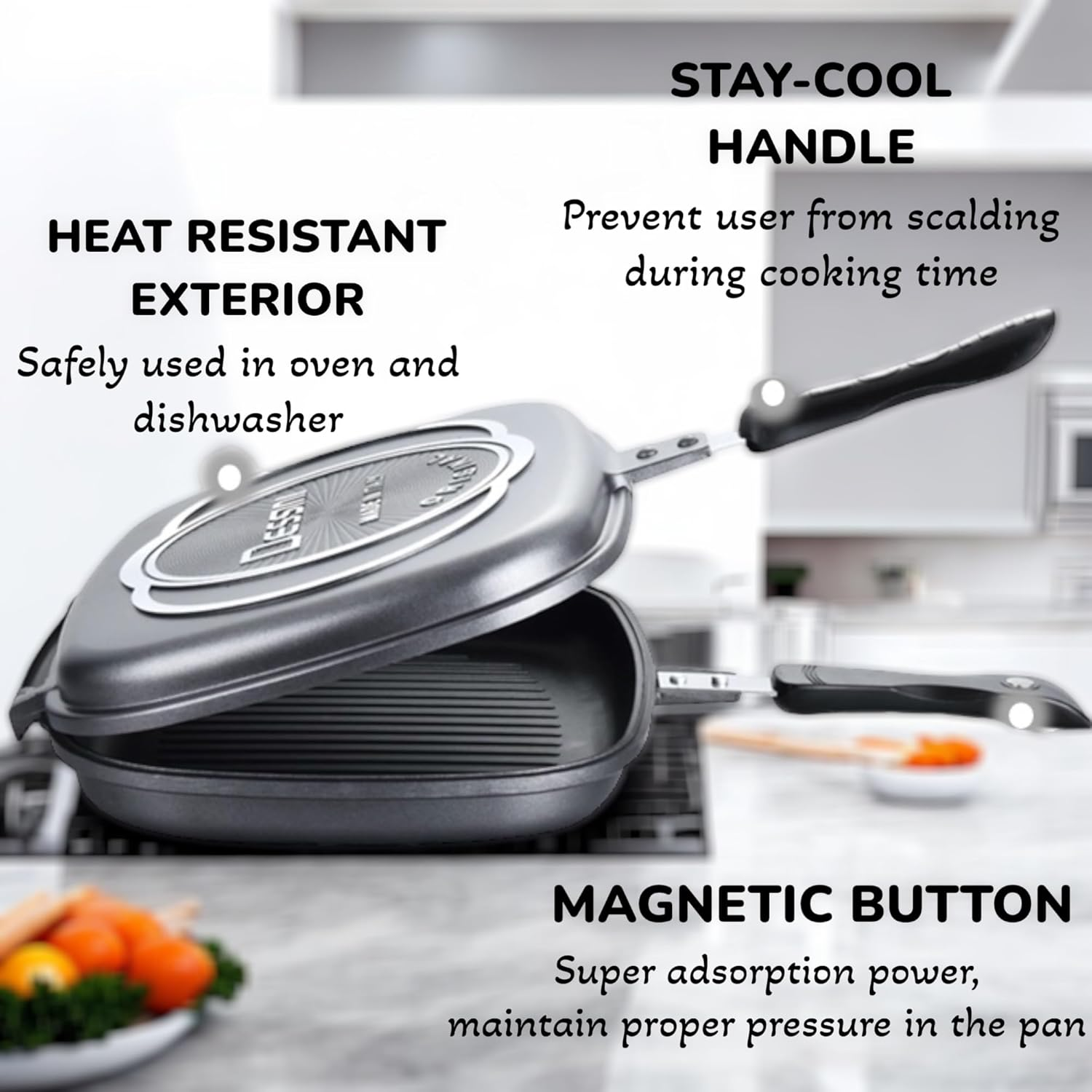 VIVID VIRSA Double Sided Grill Pan, Non Stick Fry Pan, Aluminum Alloy, Indoor Outdoor Grill Pan, Multi Function Frying Pan, Portable, Healthy, Non-Stick Double Sided Pan, Even Heat Distribution Pan. image number 6
