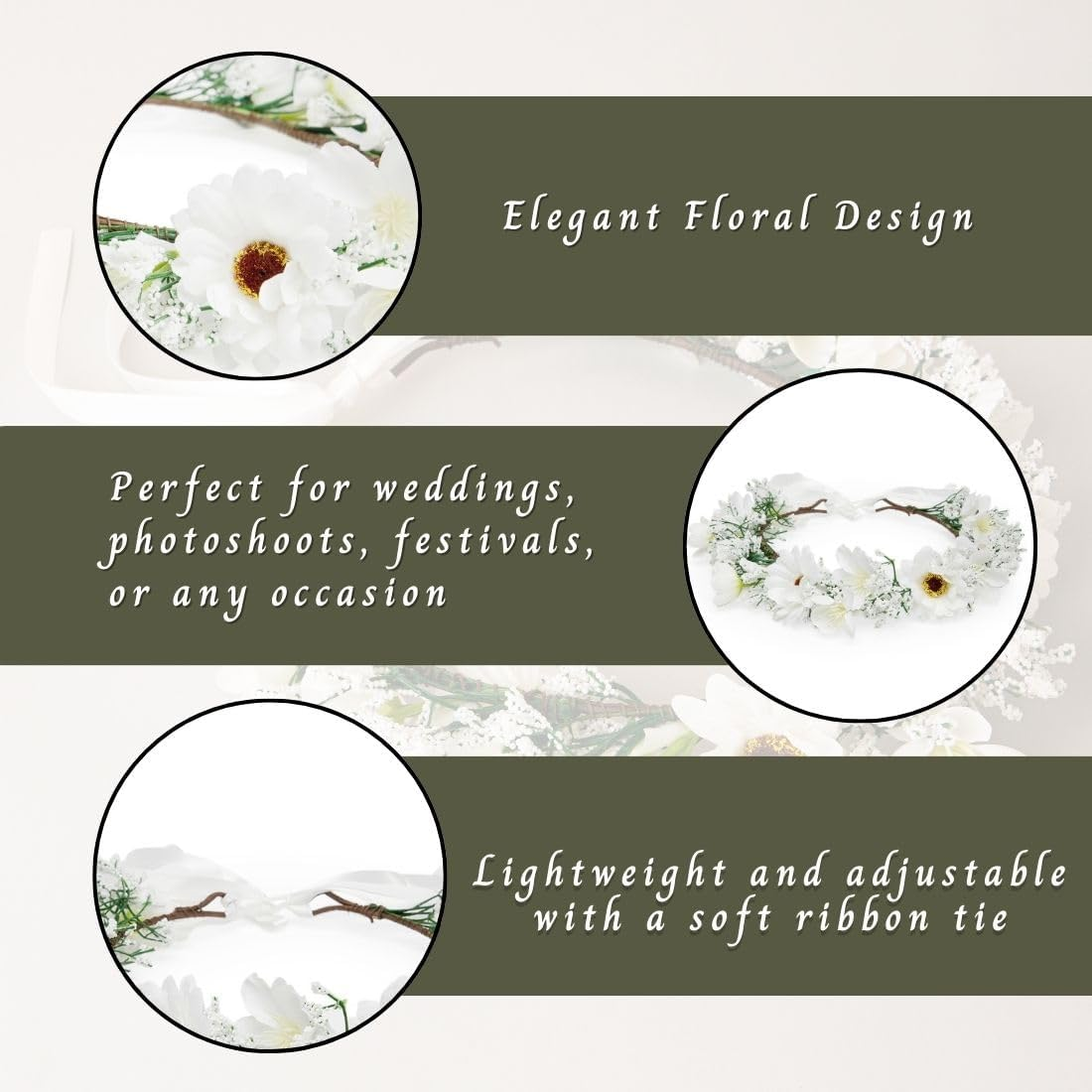 Radhu & Kabby Tiara for Women | Flower Head in White Colour | Elegant Floral Crown Headband for Birthdays, Photoshoots, and Special Occasions | Adjustable Hair Accessory image number 6