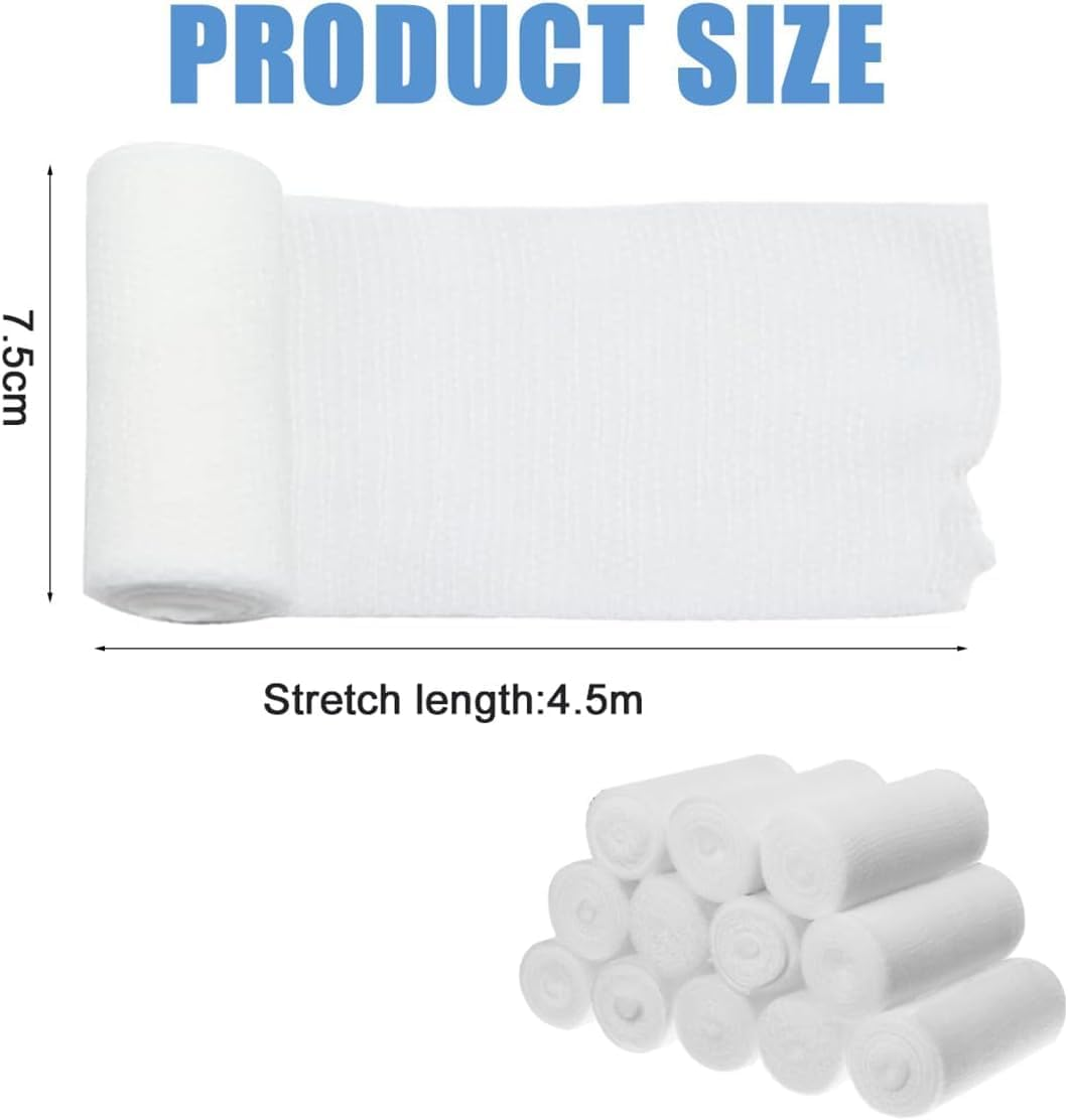 Elastic and Stretch Gauze Bandage Rolls, 16Pcs Conforming Stretch Bandage Soft Gauze Roll, Conforming Stretch Bandage Soft Gauze Roll, 7.5Cmx4.5M image number 2