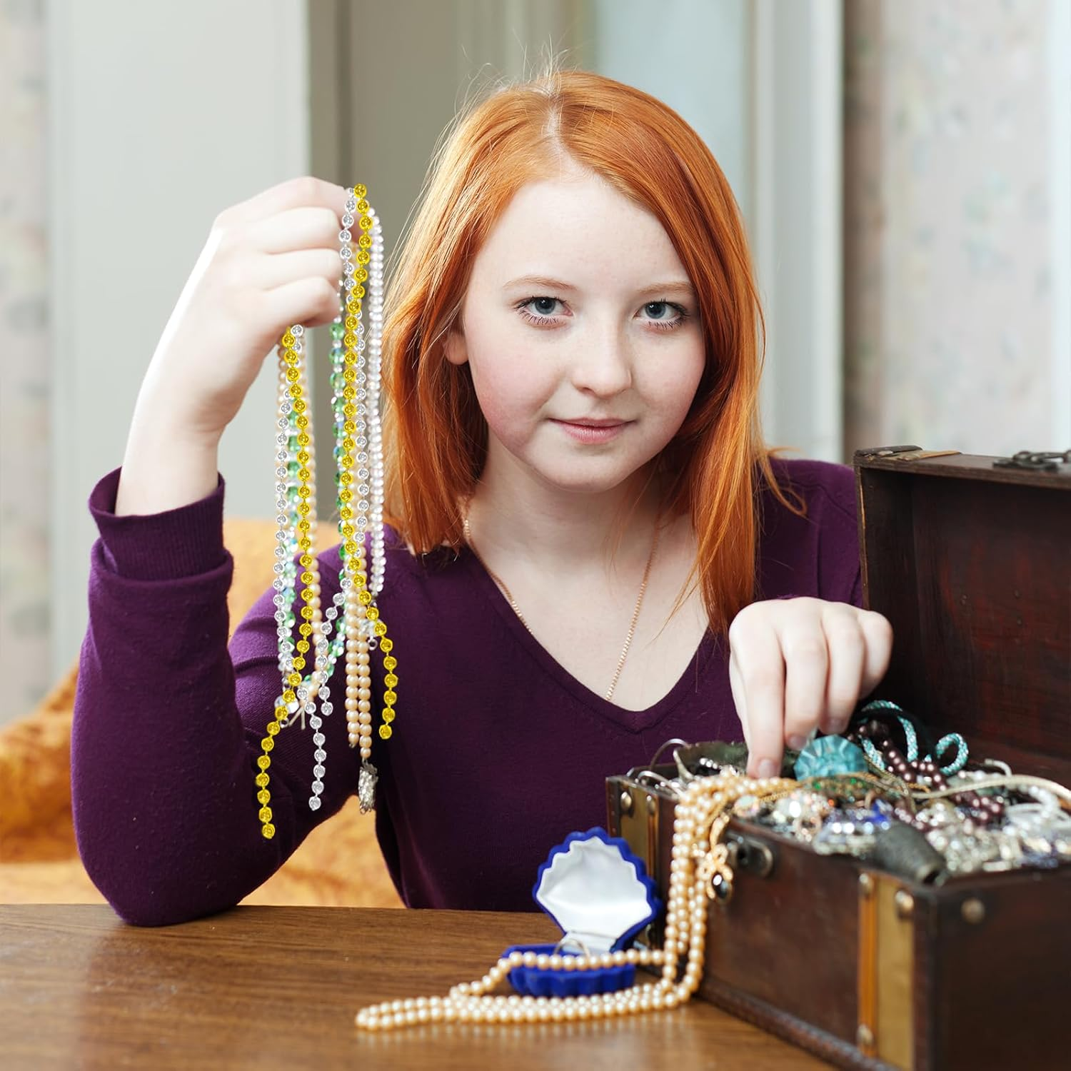 NILLOS Christmas Bead Chains, 10 M Golden & Silver Ball Chains for Jewelry Making, Christmas Decoration image number 3