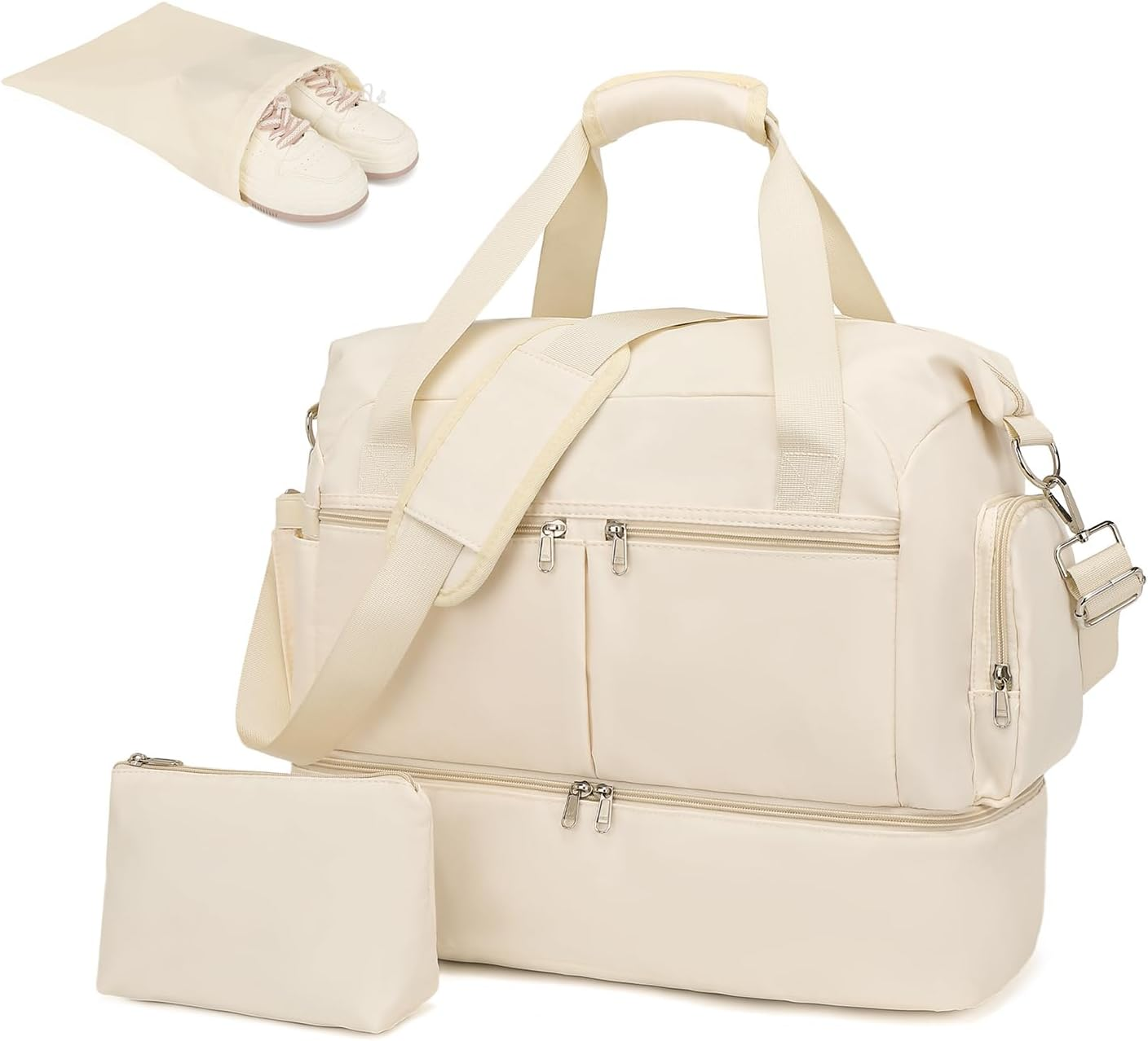 Kono Travel Duffel Bag 32L Water-Resistant Gym Tote Bag with Shoes Compartment Cosmetic Bag Detachable Shoulder Strap Lightweight Holdall Luggage Bag Weekend Bag with Trolley Sleeve