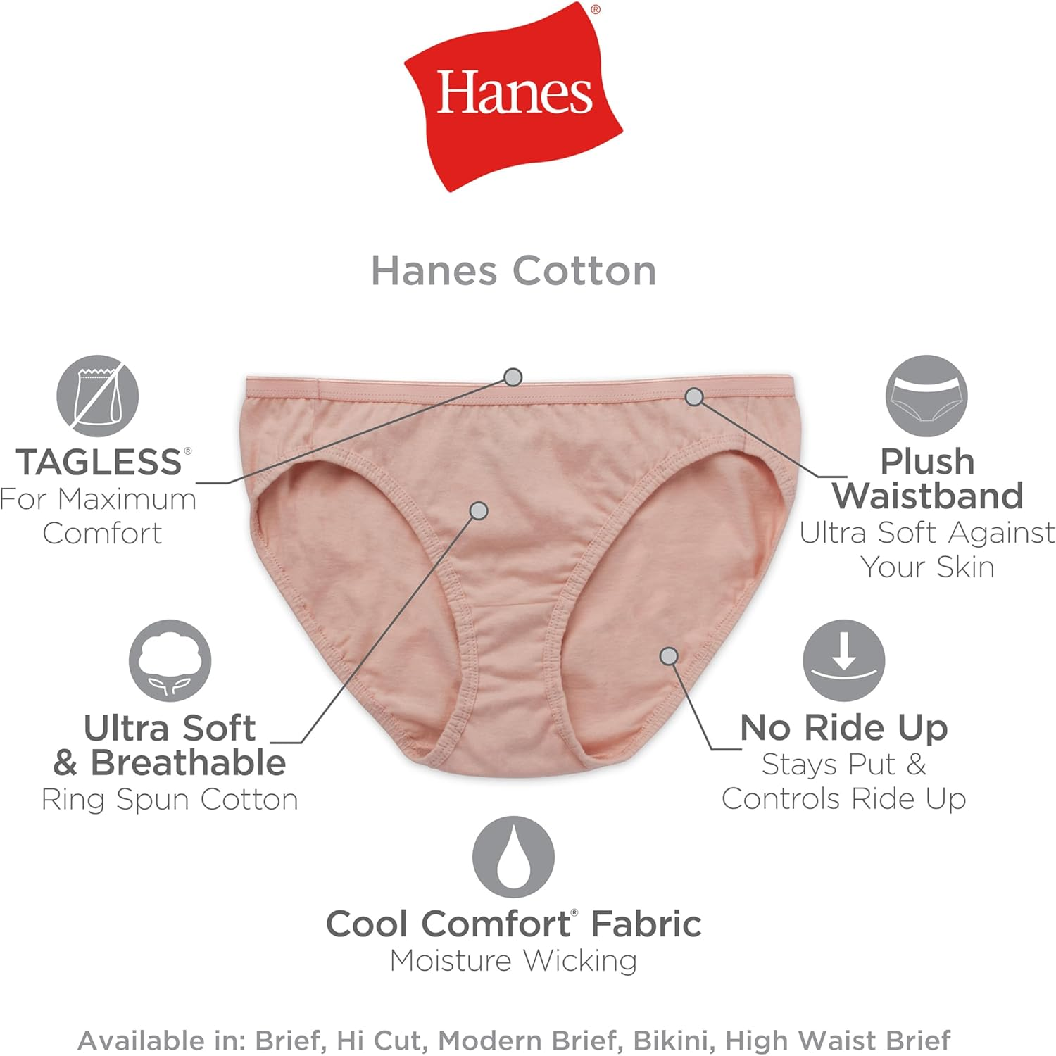 Hanes Women'S Brief Panties Pack, Moisture-Wicking Cotton Brief Underwear (Colors May Vary) image number 5