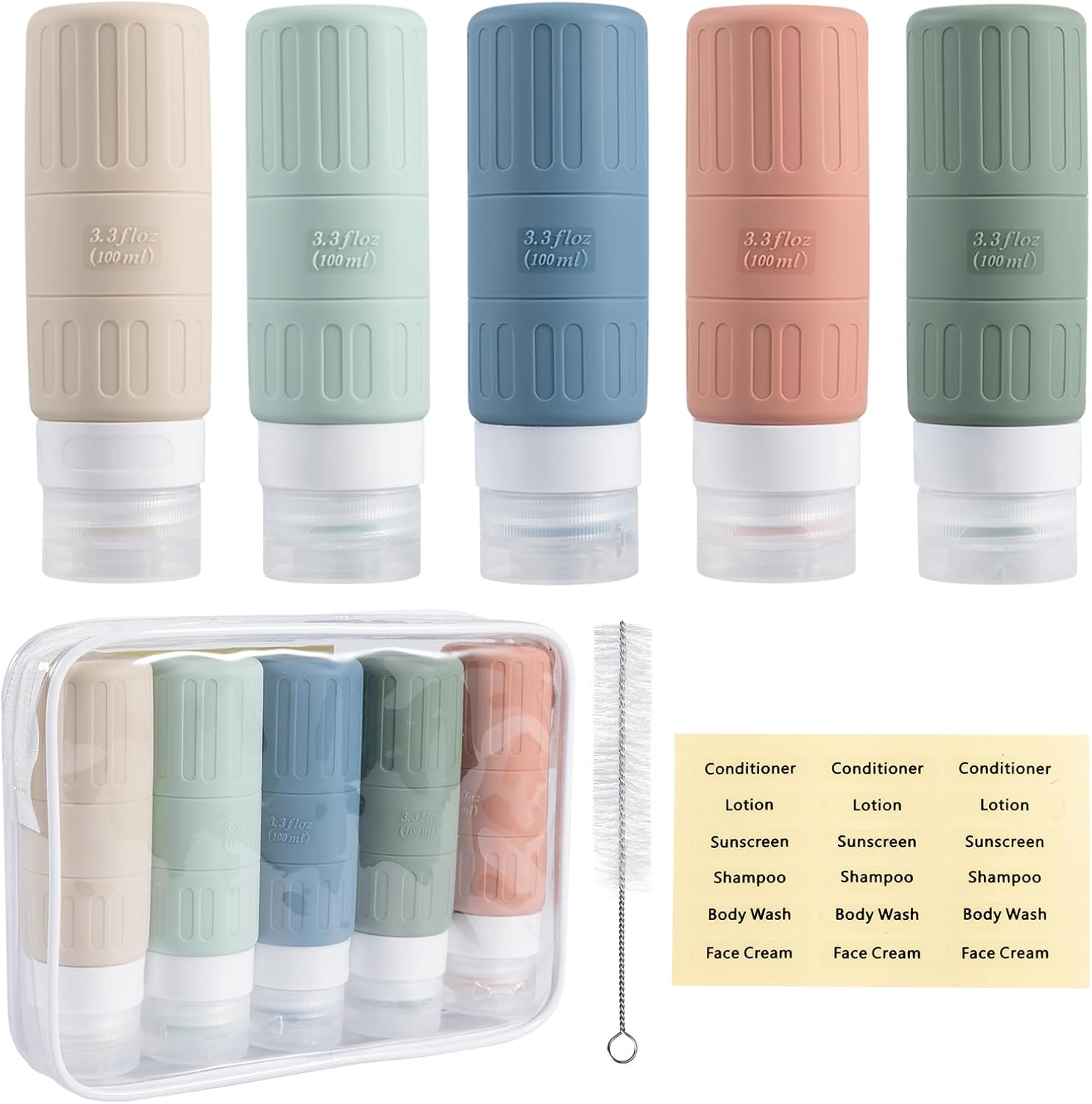 Carehabi 100 Ml Bottles for Filling, Pack of 5 Silicone Travel Bottles Travel Bottles for Shampoo Shower Gel Cosmetics, Squeeze Bottles Travel Bottles Hand Luggage Aeroplane image number 2