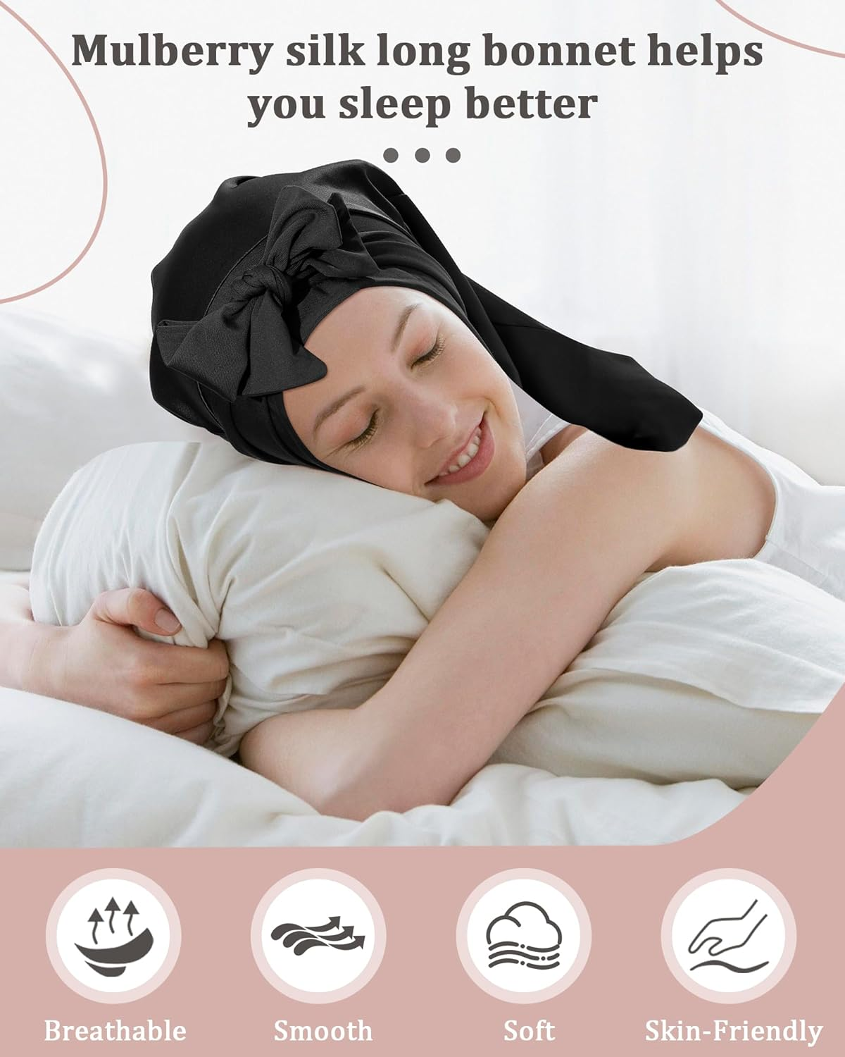 AWAYTR 100% Mulberry Silk Bonnet - Long Hair Cap for Sleeping Tie Band Bonnet for Braids Curly Hair - Brown image number 5