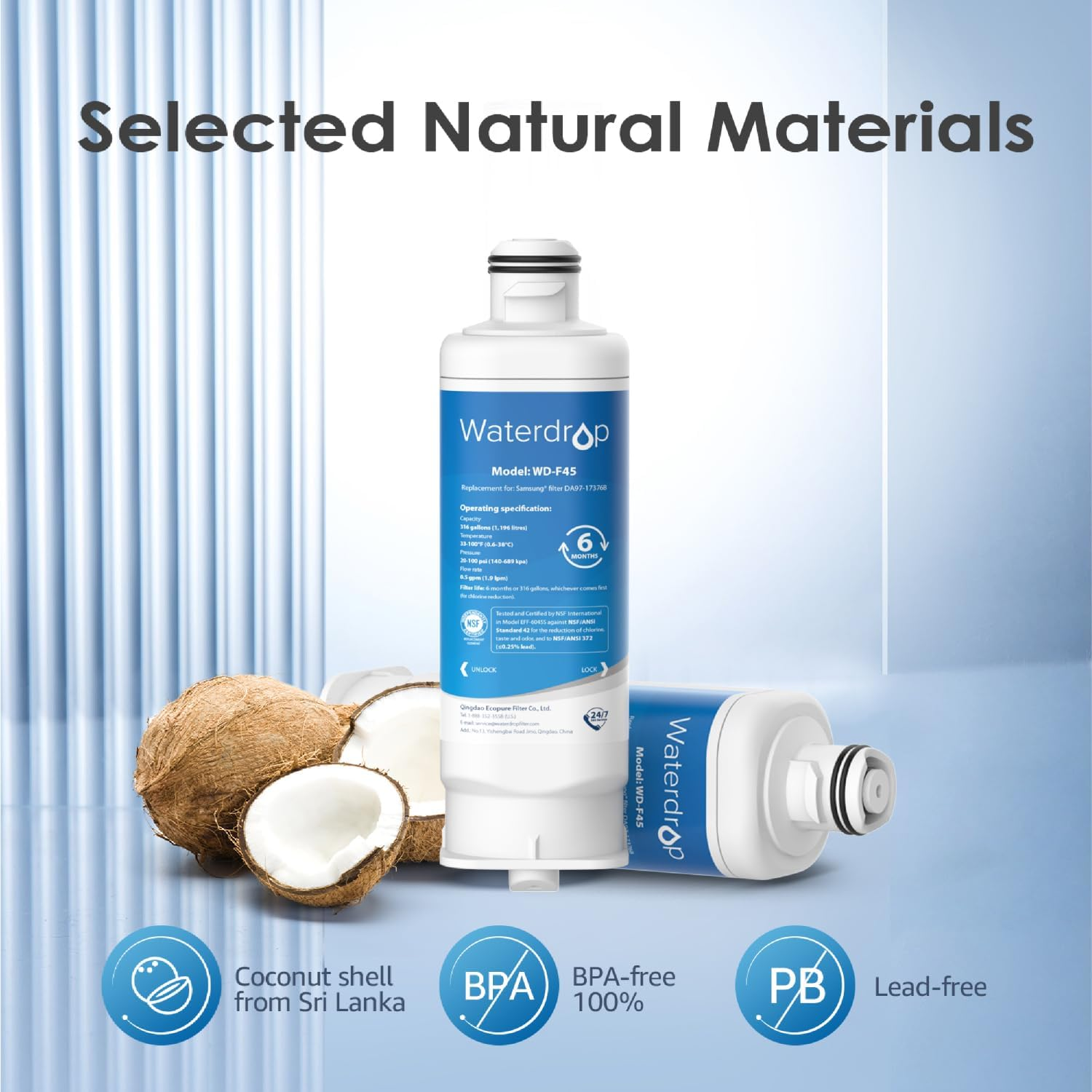 Waterdrop Water Filter Replacement for Samsung&reg; Fridge Water Filter DA97-17376B, HAF-QIN, HAF-QIN/EXP, RF28R7201SR, RF28R7351SG, WD-F45, 3 Filters