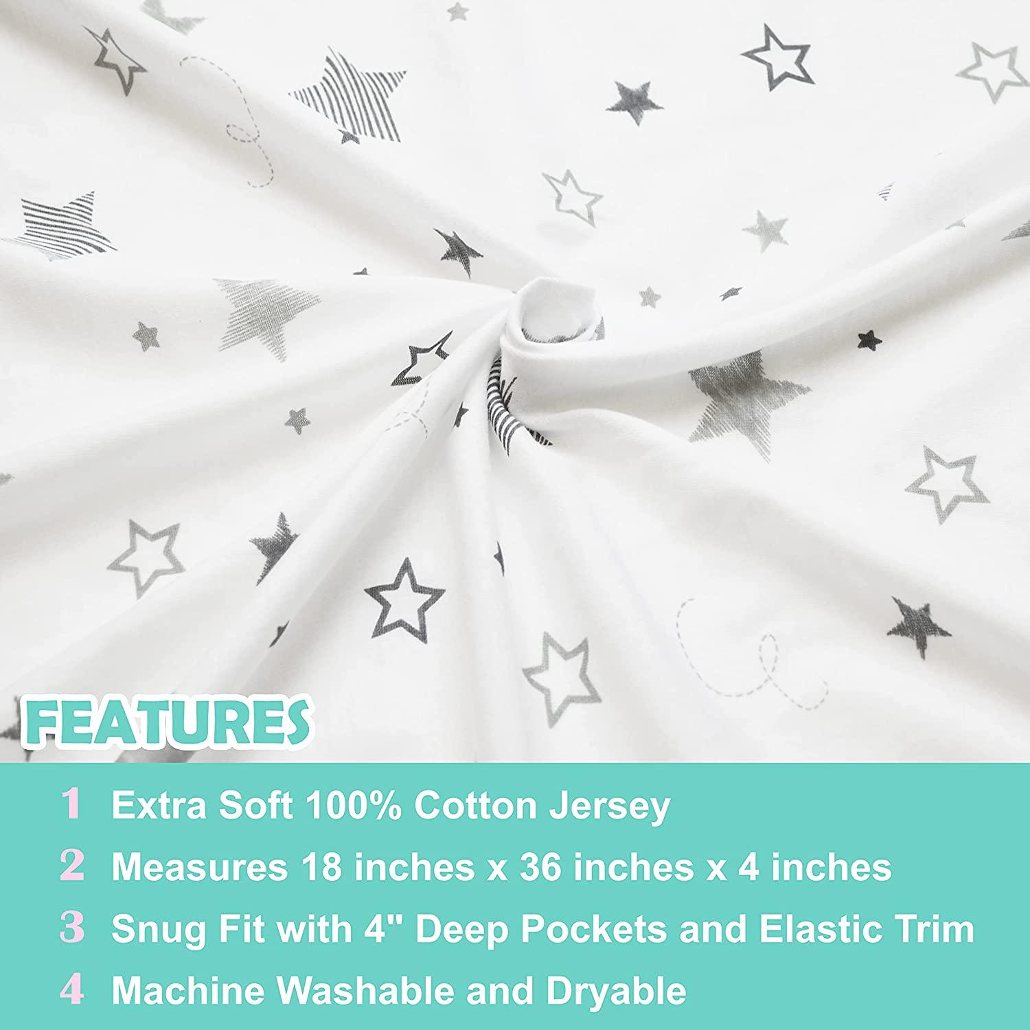 TL Care Printed 100% Cotton Knit Fitted 18" X 36" Cradle/Bassinet Sheet - Compatible with Mika Micky Bassinet, Super Stars, Soft Breathable, for Boys and Girls image number 6