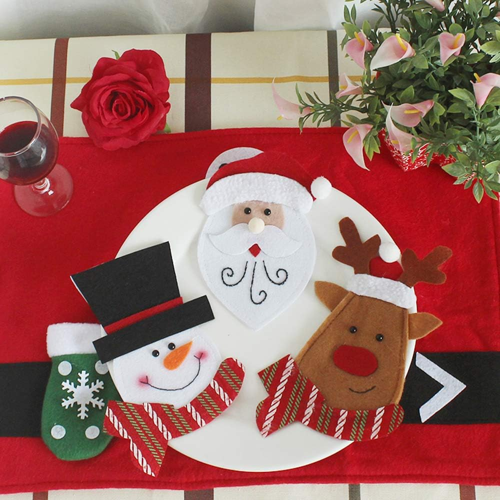 6PCS Christmas Snowman Tableware Holder Silverware Holder Pockets Set Knife Spoon Fork Bags image number 4