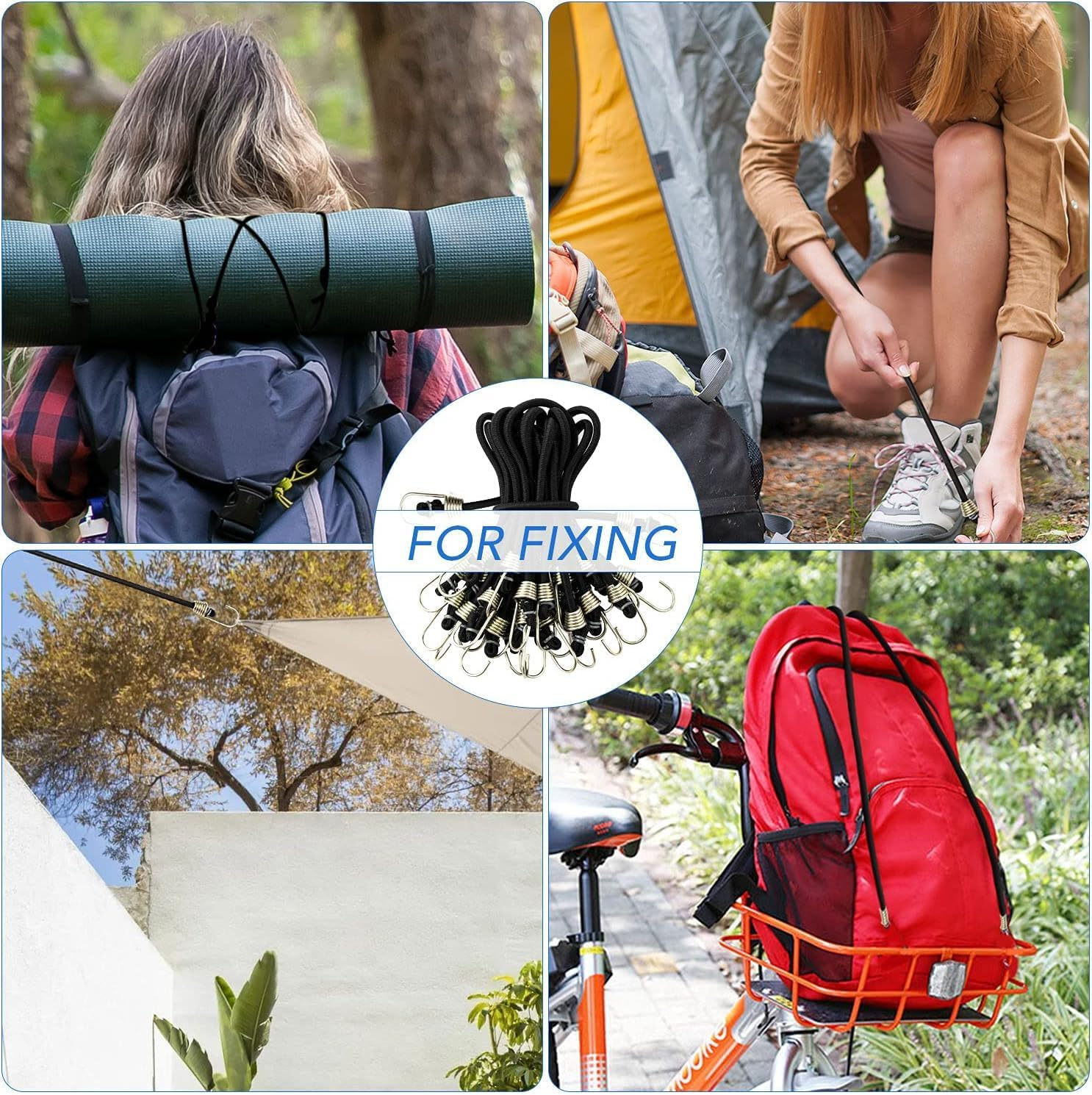 15Pcs Bungee Cords with Hooks, 9 Inch Rubber Small Black Bungee Cords with Carabiner Hooks for Camping, Bikes, Carrying and Organizing Things image number 2