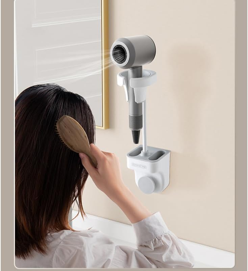 LAKYMIE Hair Dryer Holder Hands-Free Blow Dryer Holder 360 Degrees Adjustable Hair Dryer Rack Wall Mounted and Self-Adhesive image number 4