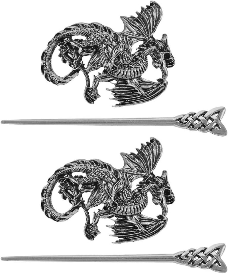 Minkissy Viking Dragon Hook Clips Vintage Punk Gothic Hair Stick Antique Silver Metal Hair Pins Hair Bar Sticks Retro Hair Accessories for Men Women Fashion Jewellery Pack of 2 image number 2