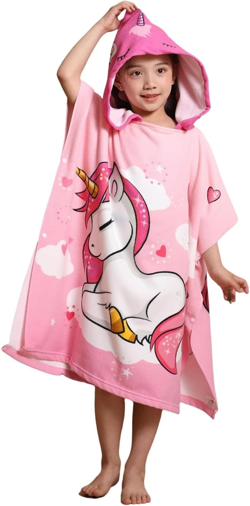 Hooded Kids Beach Towels - Toddler Bath Towel Girls Boys Swim Cover-Ups for Ages 1 to 6 Kids Pool Towels Quick Dry Lightweight Soft Microfiber Poncho Towel 60 X 120Cm (Mermaid Seashell)