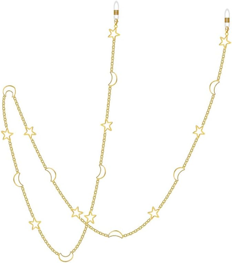 LERTREE 2 Pcs Alloy Women Eyeglasses Chains with Star and Moon/Skeleton Pentagram Sunglass Lanyard Eyewear Retainer Sunglasses Strap image number 6