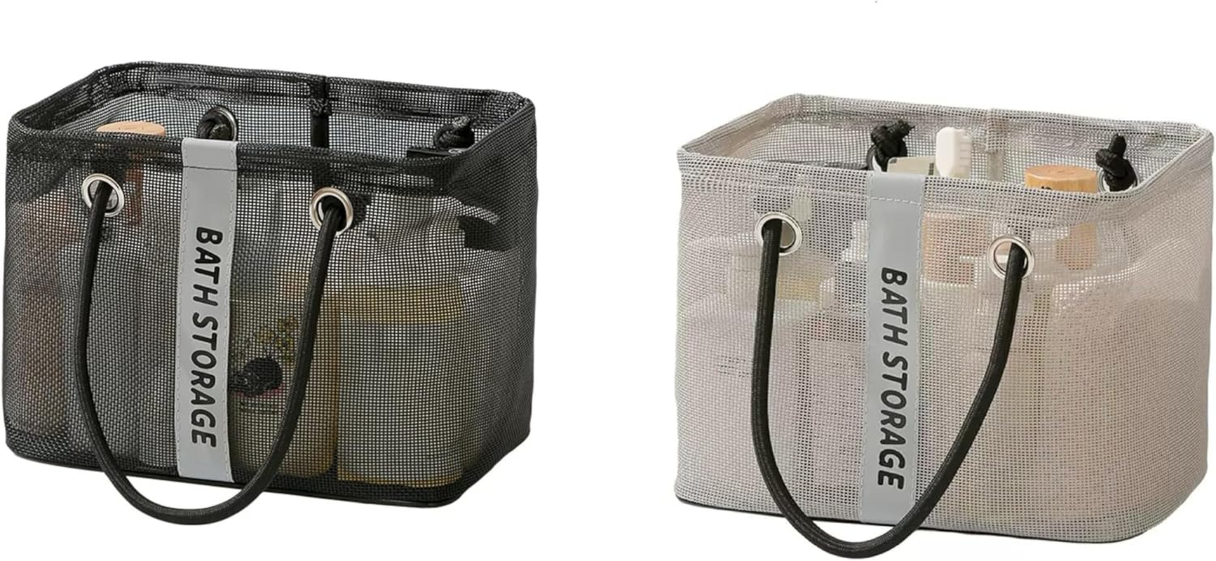 2 Pack Mesh Shower Caddy Tote, Black & Gray Bath Storage Organizer with Handles for Toiletries, Bathroom, Dorm, Travel image number 4