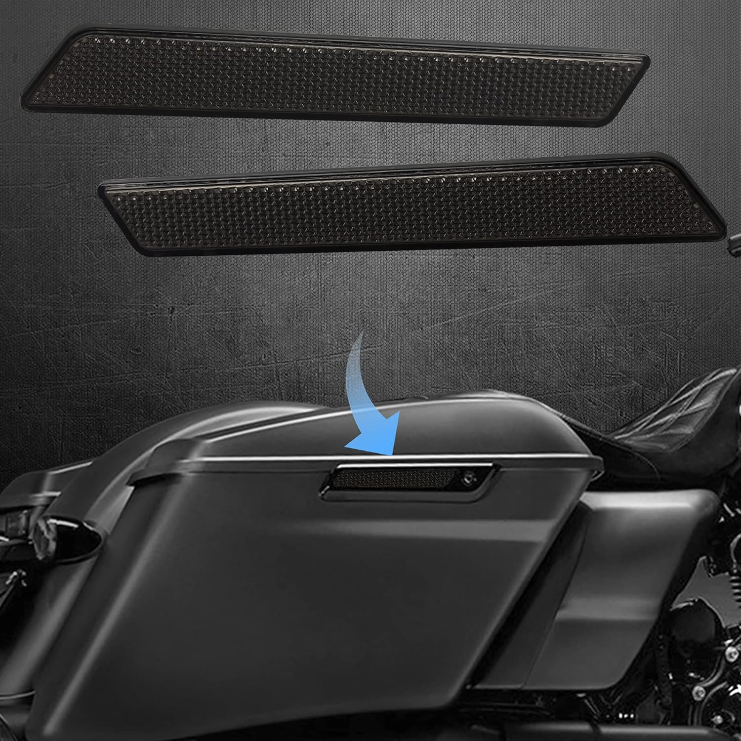 NTHREEAUTO Black Saddle Bag Reflector Inserts Latch Covers Compatible with 2014-2020 Harley Touring Model,Flt, FLHT Road King,Road Glide,Street Glide image number 1