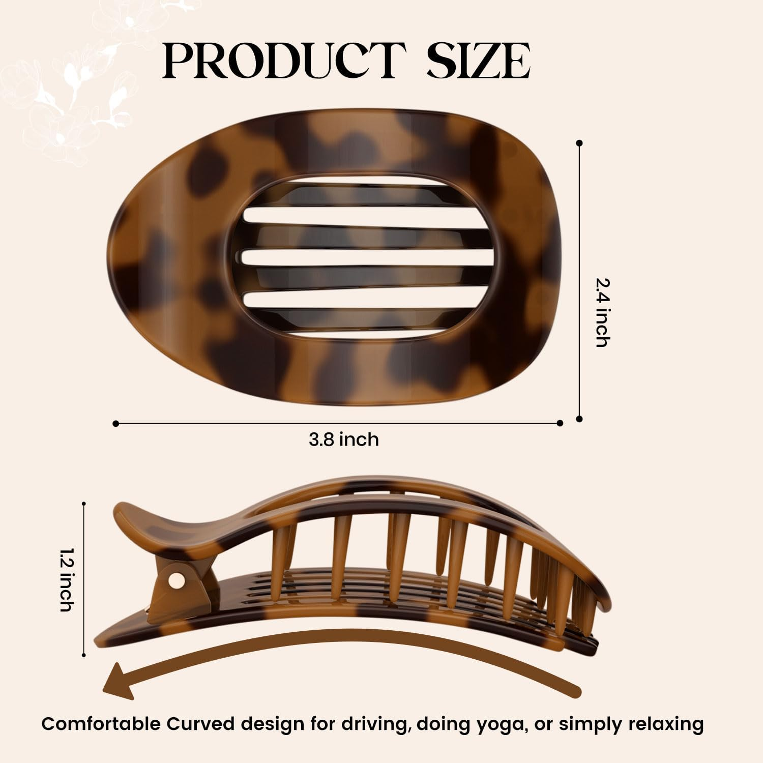 4 PCS Flat Hair Clips, French round Lay down Hair Claw Clips for Women Girls,Strong Hold Hair Barrettes for Thick Thin Hair,Comfortable Curved Flat Clips for Lying,Driving and More (Tortoise) image number 4