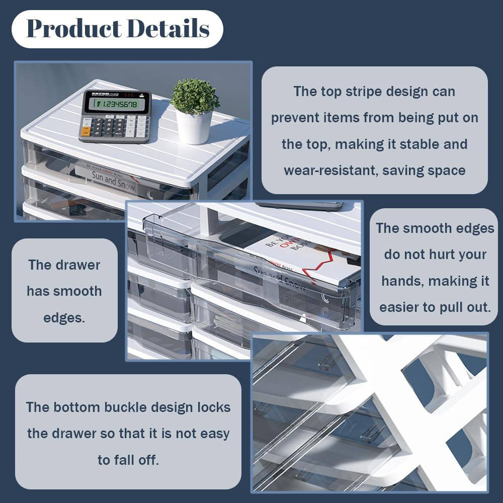 5-Layer Desktop Storage Box, Plastic Storage Box, Transparent Drawer Storage Box, Multi-Layer Storage Rack, Suitable for Office Desk, Home Countertop (White) image number 4